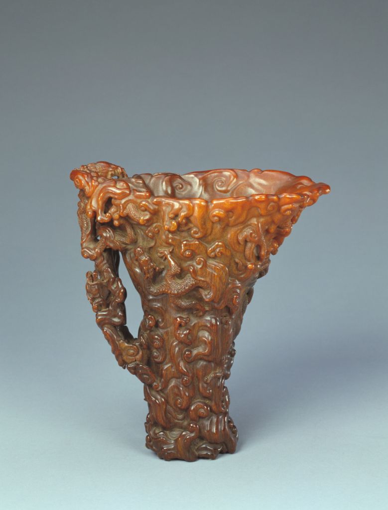 图片[1]-Rhinoceros horn carved cloud dragon cup-China Archive